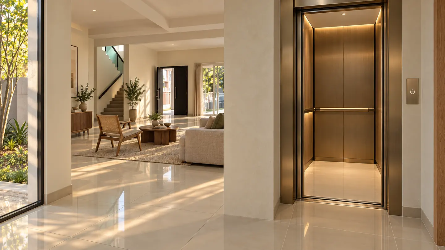 Ground floor: the private lift door, looking towards the living room and garden